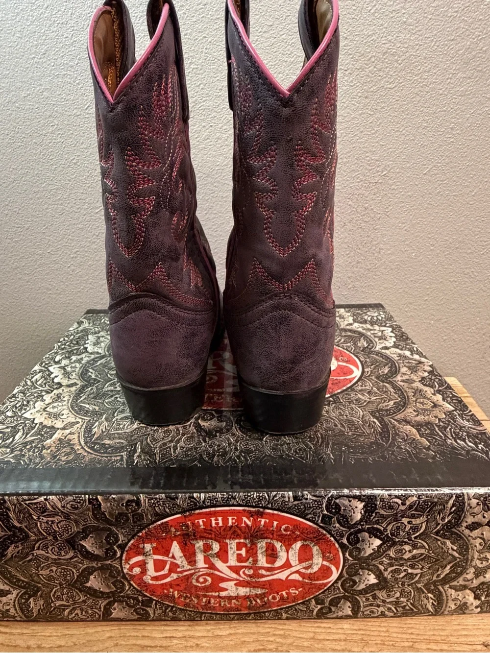 Laredo kids Purple Suede Lace-Up Western Boots with Pink Trim